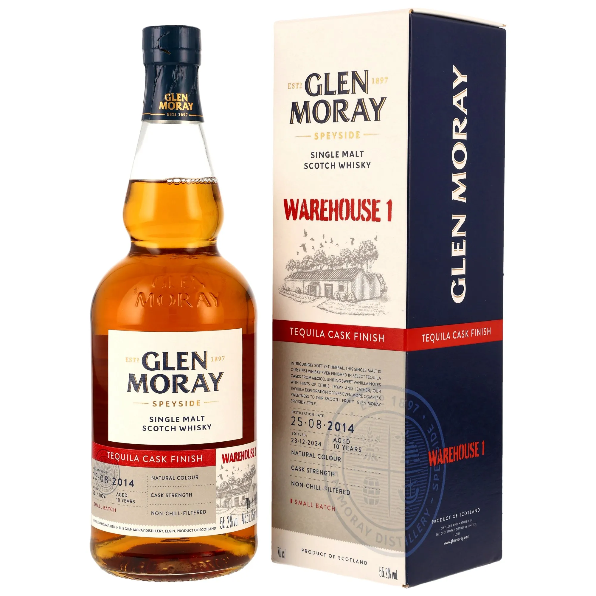 Glen Moray Warehouse 1 Tequila Cask Finish 10 Year Old, Bourbon & Tequila Cask, Small Batch, 2024, 55.2%