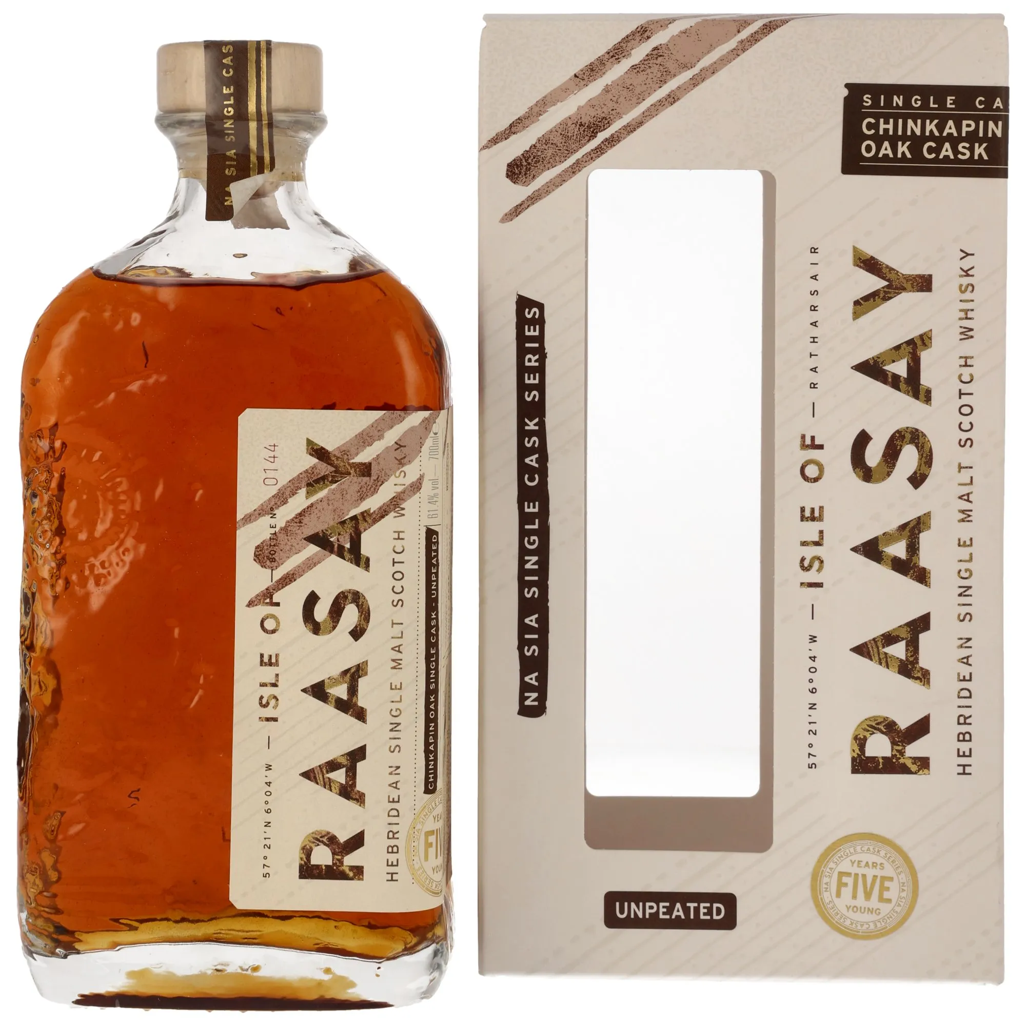 Isle of Raasay Na Sia Single Cask Series Chinkapin Oak 5 Year Old, Virgin Chinkapin Oak Cask, Cask #19/167, 2024, 61.4%