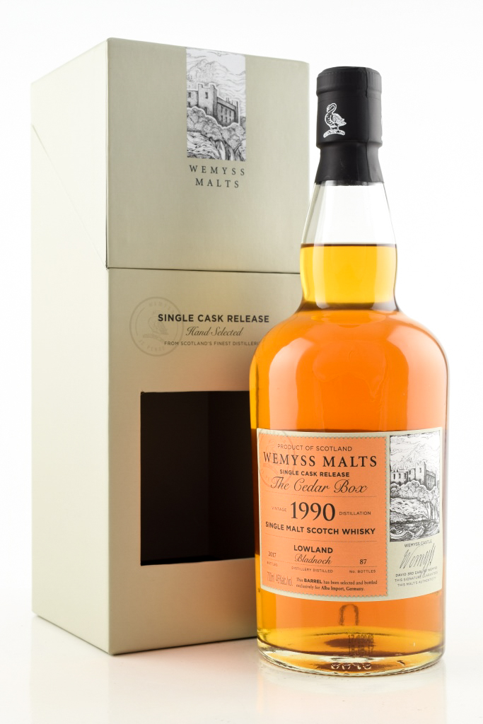 "Cedar Box" 1990/2017 Single Barrel Bourbon Bladnoch Wemyss Malts 46% vol. 0,7l