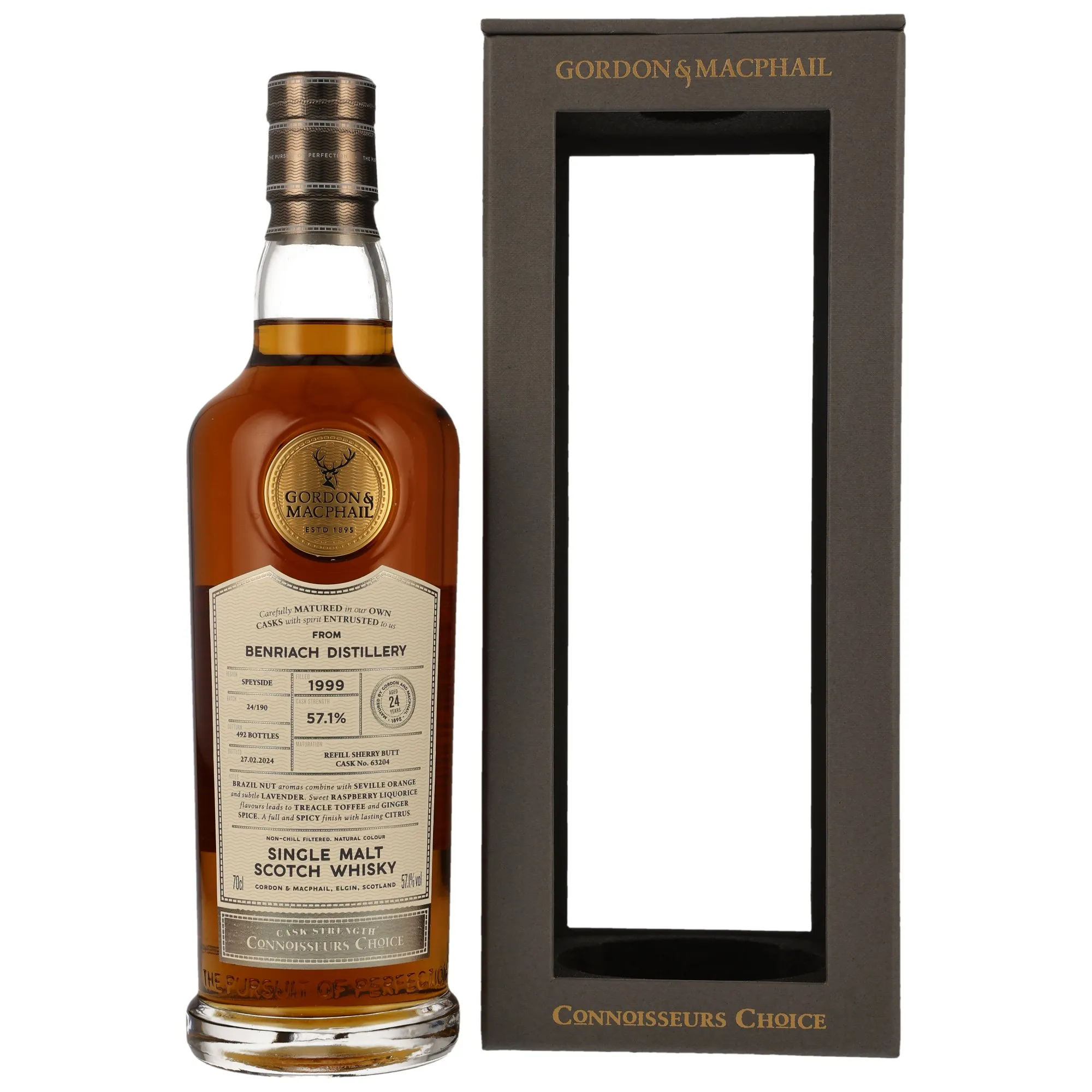 Benriach 24 Year Old, Refill Sherry Butt Cask, Cask #63204, 1999, Gordon & MacPhail, 57.1%