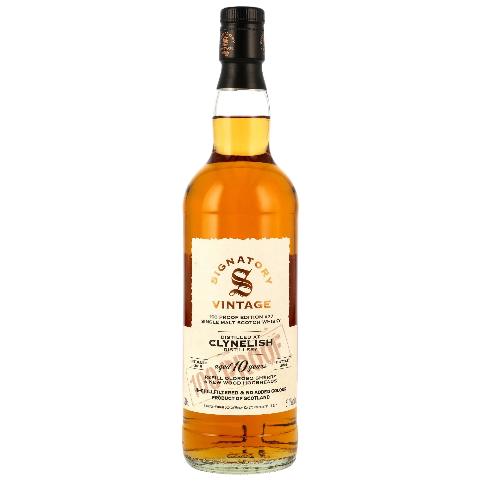 Clynelish 2016/2026 - 10 Year Old - Refill Oloroso Sherry & New Wood Casks - Signatory 100 PROOF Edition #77