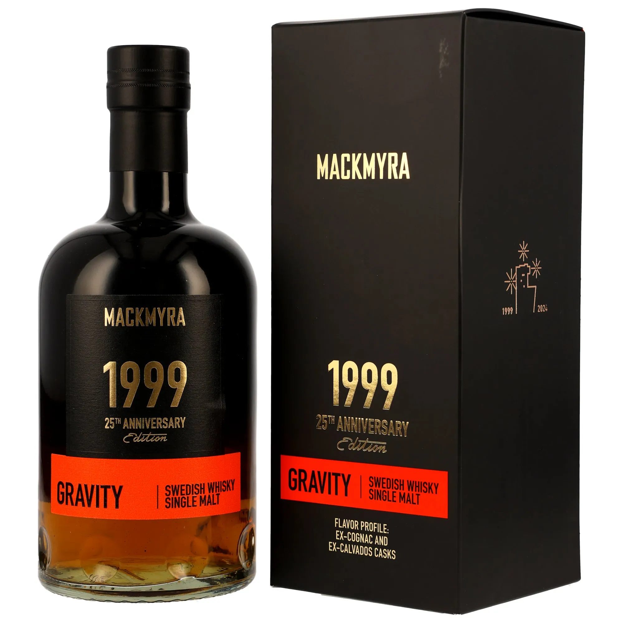 Mackmyra Gravity 25th Anniversary Edition 10 Year Old, Cognac, Calvados, Bourbon & New American Oak Cask, 2024, 46.4%