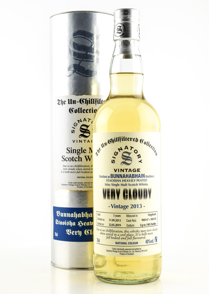 Bunnahabhain Staoisha 5 year old 2013/2019 Very Cloudy Un-Chillfiltered Signatory 40%vol. 0,7l