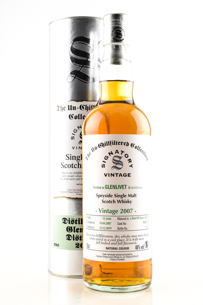 Glenlivet 12 year old 2007/2019 1st-fill Sherry Butt #900259 Un-Chillfiltered Signatory 46%vol. 0,7l Glenlivet 12 year old 2007/2019 1st-fill Sherry Butt #900259 Un-Chillfiltered Signatory 46%vol. 0,7l