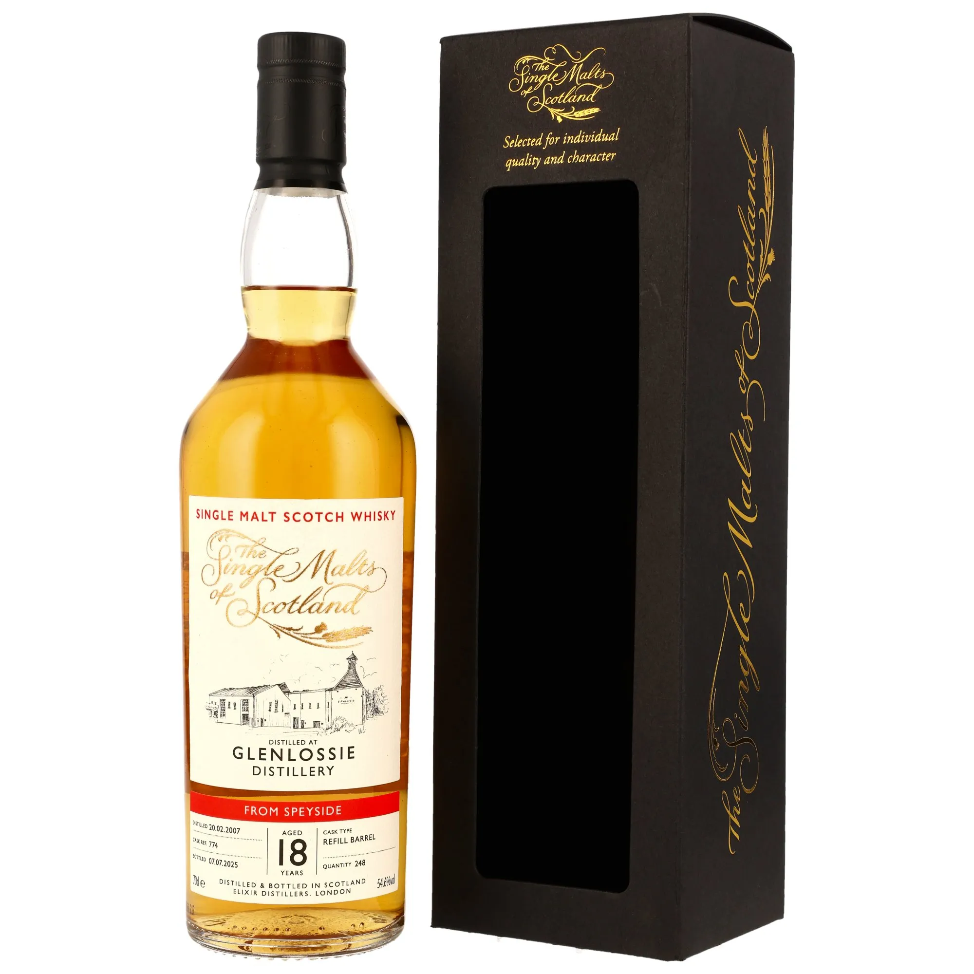 Glenlossie The Single Malts of Scotland 18 Year Old, Refill Barrel Cask, Cask #774, 2007, Elixir Distillers, 54.6%