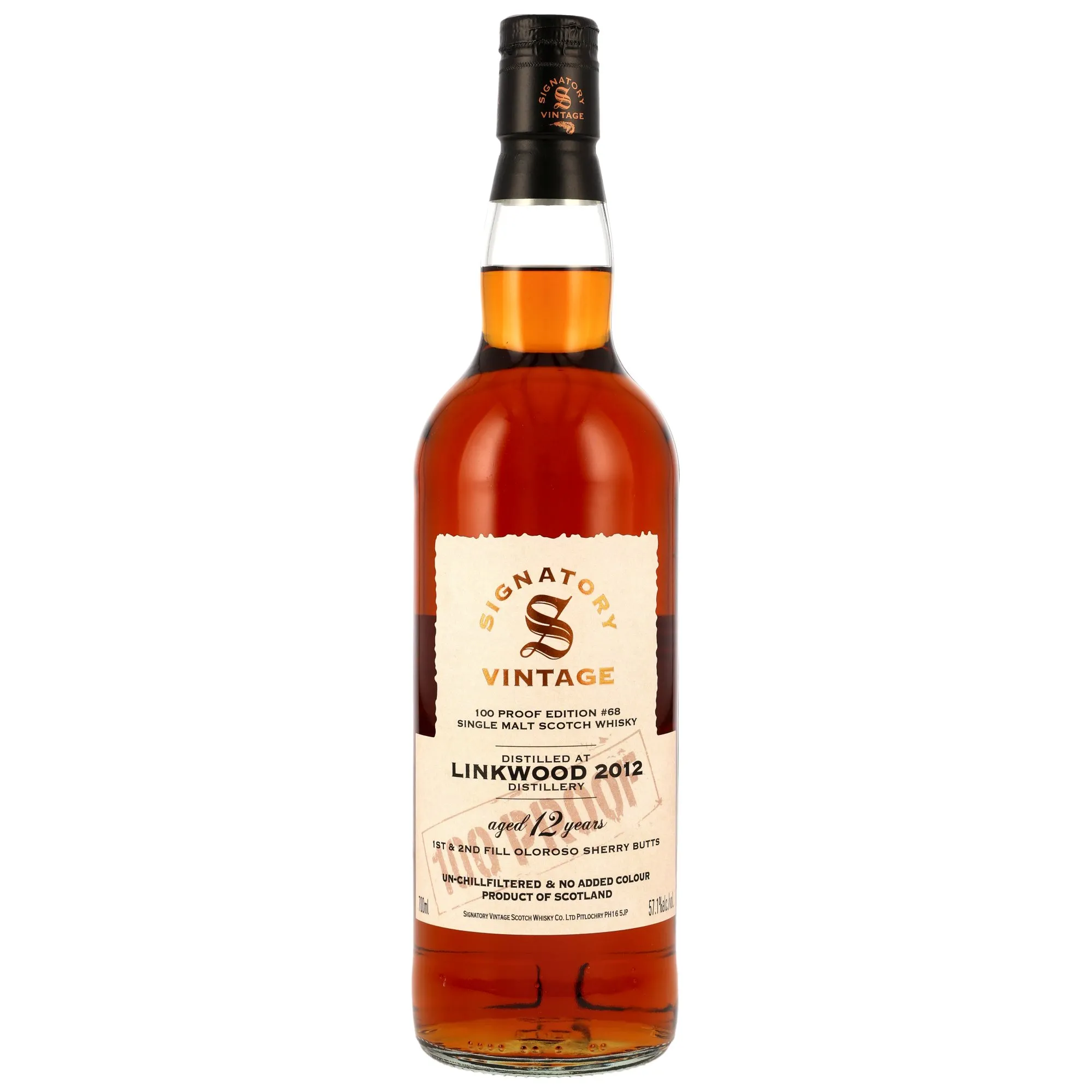 Linkwood 100 Proof Edition 12 Year Old, Oloroso Sherry Cask, Batch No. 68, 2012, Signatory Vintage, 57.1%