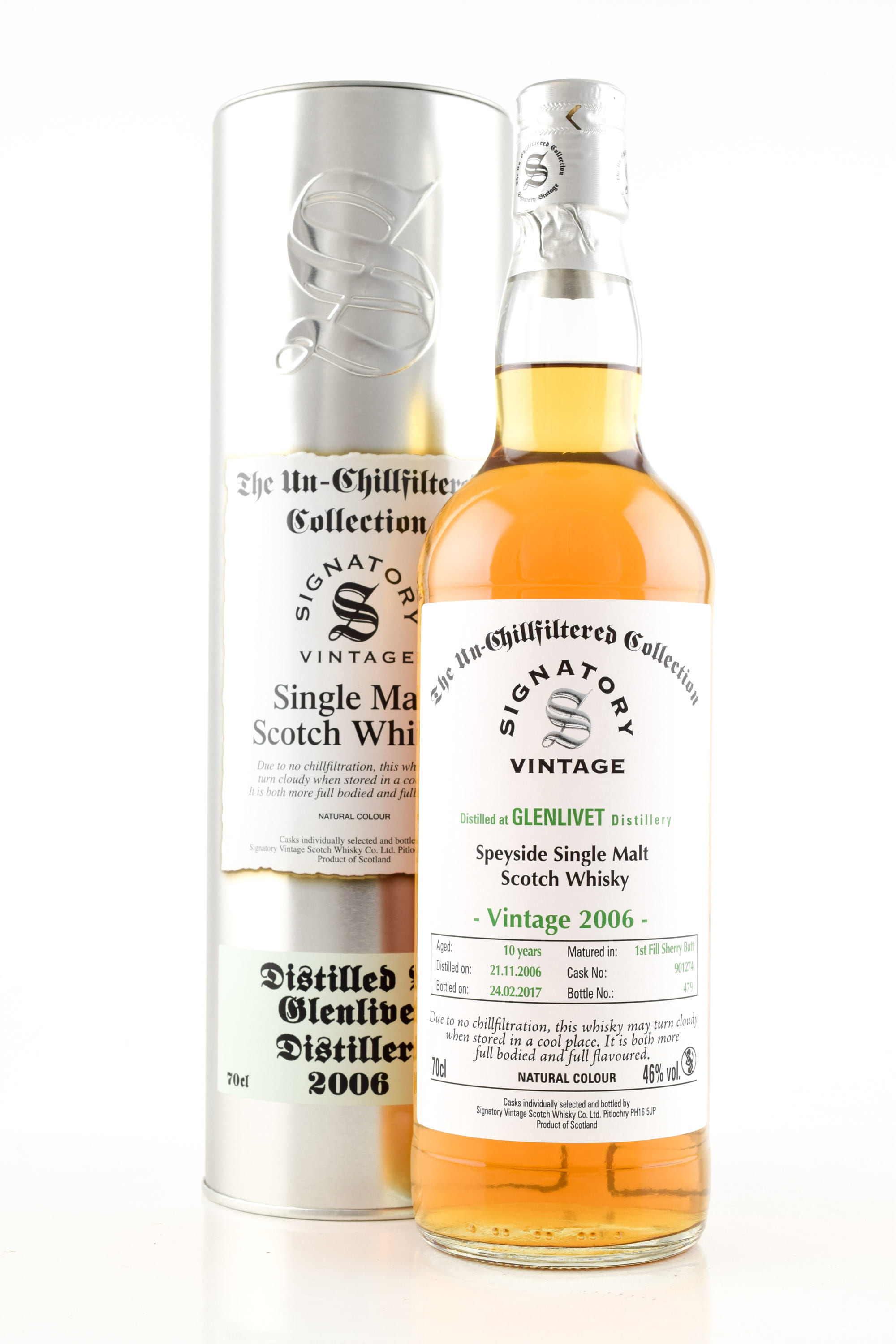 Glenlivet 10 Year Old 2007/2018 1st-fill Sherry Butt # 900256 Un-chillfiltered Signatory 46% vol. 0,7l Glenlivet 10 Year Old 2007/2018 1st-fill Sherry Butt # 900256 Un-chillfiltered Signatory 46% vol. 0,7l