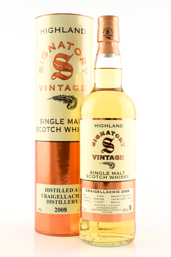 Craigellachie nine Year Old 2008/2017 Bourbon Barrels # 800115 & # 800128 Vintage Signatory 43% vol. 0,7l Craigellachie nine Year Old 2008/2017 Bourbon Barrels # 800115 & # 800128 Vintage Signatory 43% vol. 0,7l