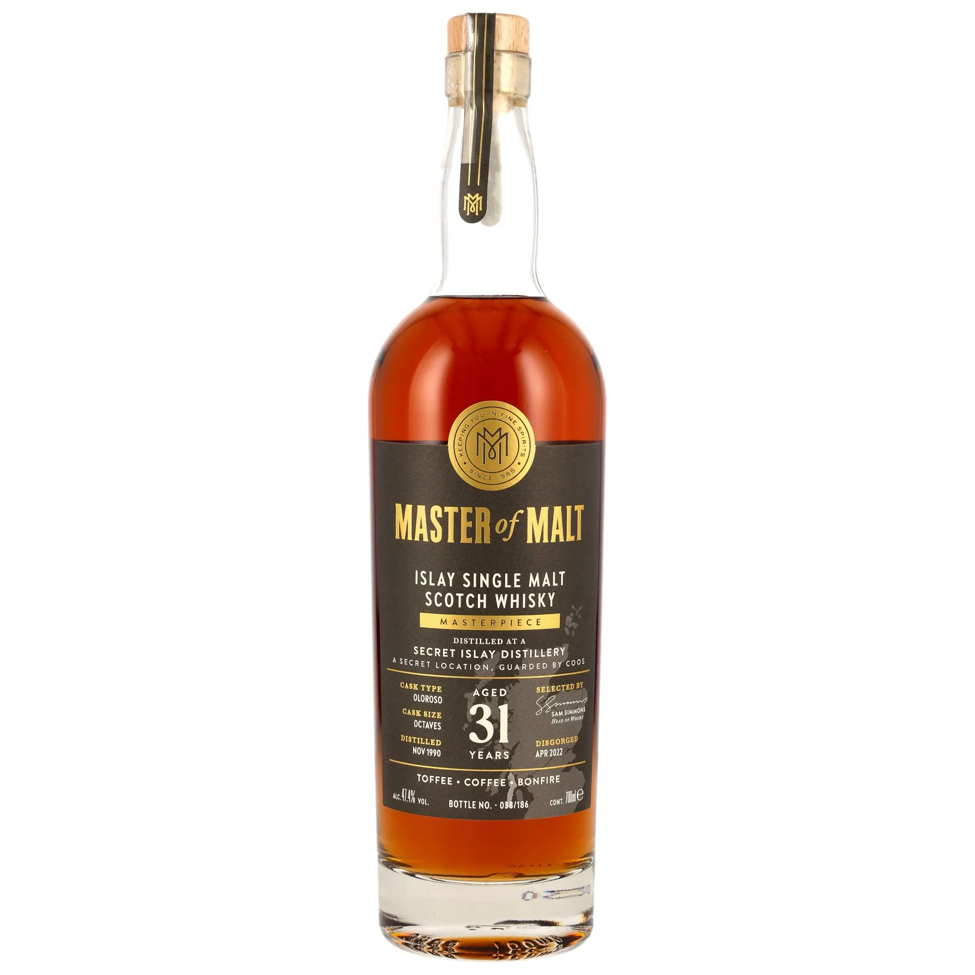 Secret Islay Distillery Masterpiece 31 Year Old, Oloroso Sherry Cask, 1990, Master of Malt, 47.4%