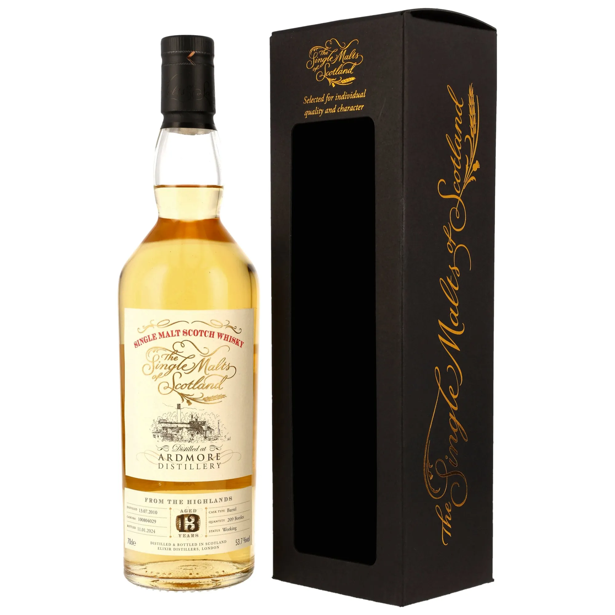 Ardmore The Single Malts of Scotland 13 Year Old, Barrel Cask, Cask #100804029, 2010, Elixir Distillers, 53.7%