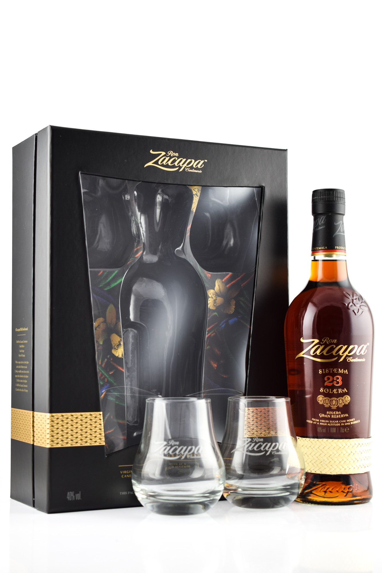Ron Zacapa Sistema 23 Solera Gran Reserva 40% vol. 0.7l - with 2 glasses Ron Zacapa Sistema 23 Solera Gran Reserva 40% vol. 0.7l - with 2 glasses