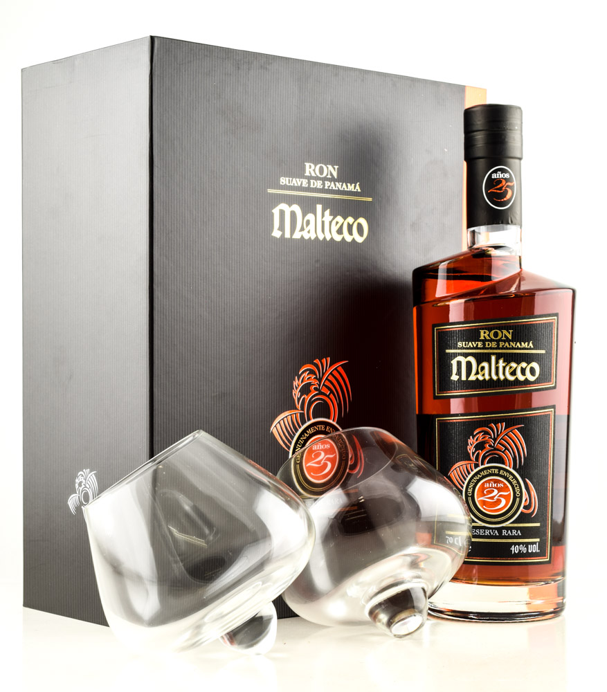 Malteco 25 year old 40%vol. 0,7l with two Glasses Malteco 25 year old 40%vol. 0,7l with two Glasses