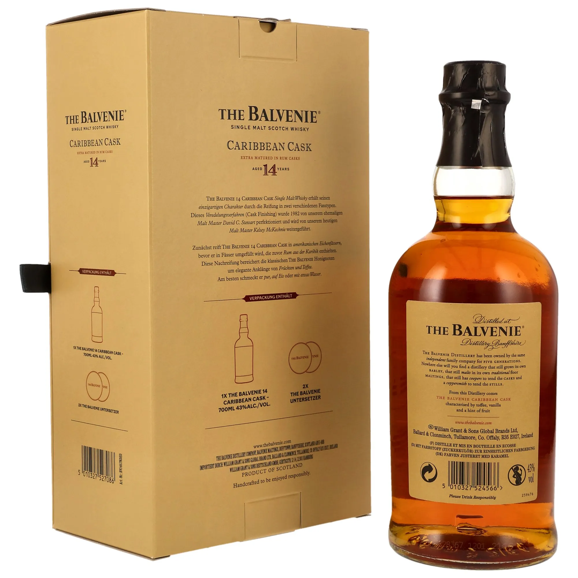 Balvenie 14 Jahre Caribbean Cask + 2 Untersetzer