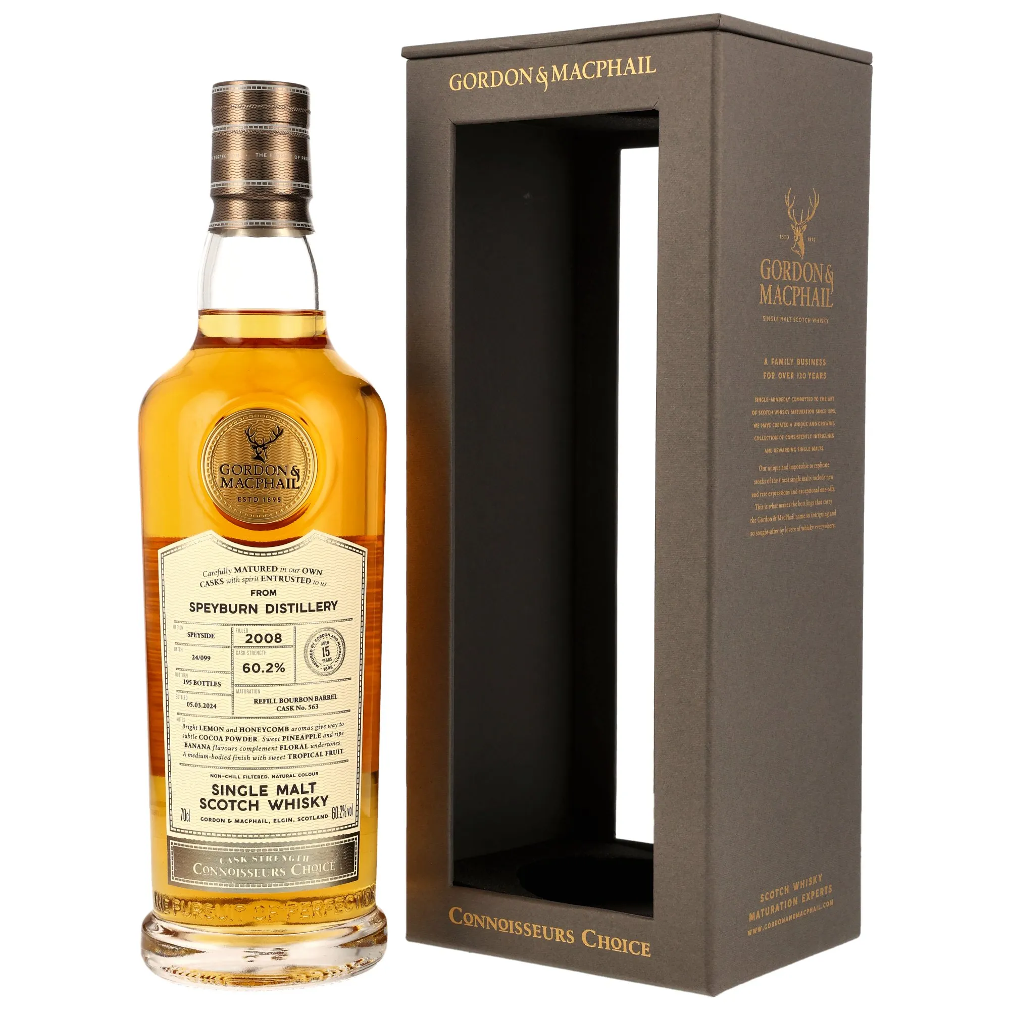 Speyburn Connoisseurs Choice 15 Year Old, Refill Bourbon Barrel Cask, Cask #563, 2008, Gordon & MacPhail, 60.2%