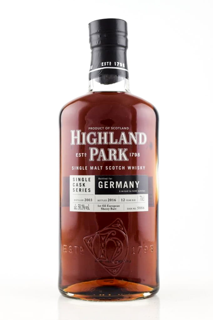 Highland Park 12 Year Old 2003/2016 1st fill European Sherry Butt # 5886 for Germany 58.1% vol.