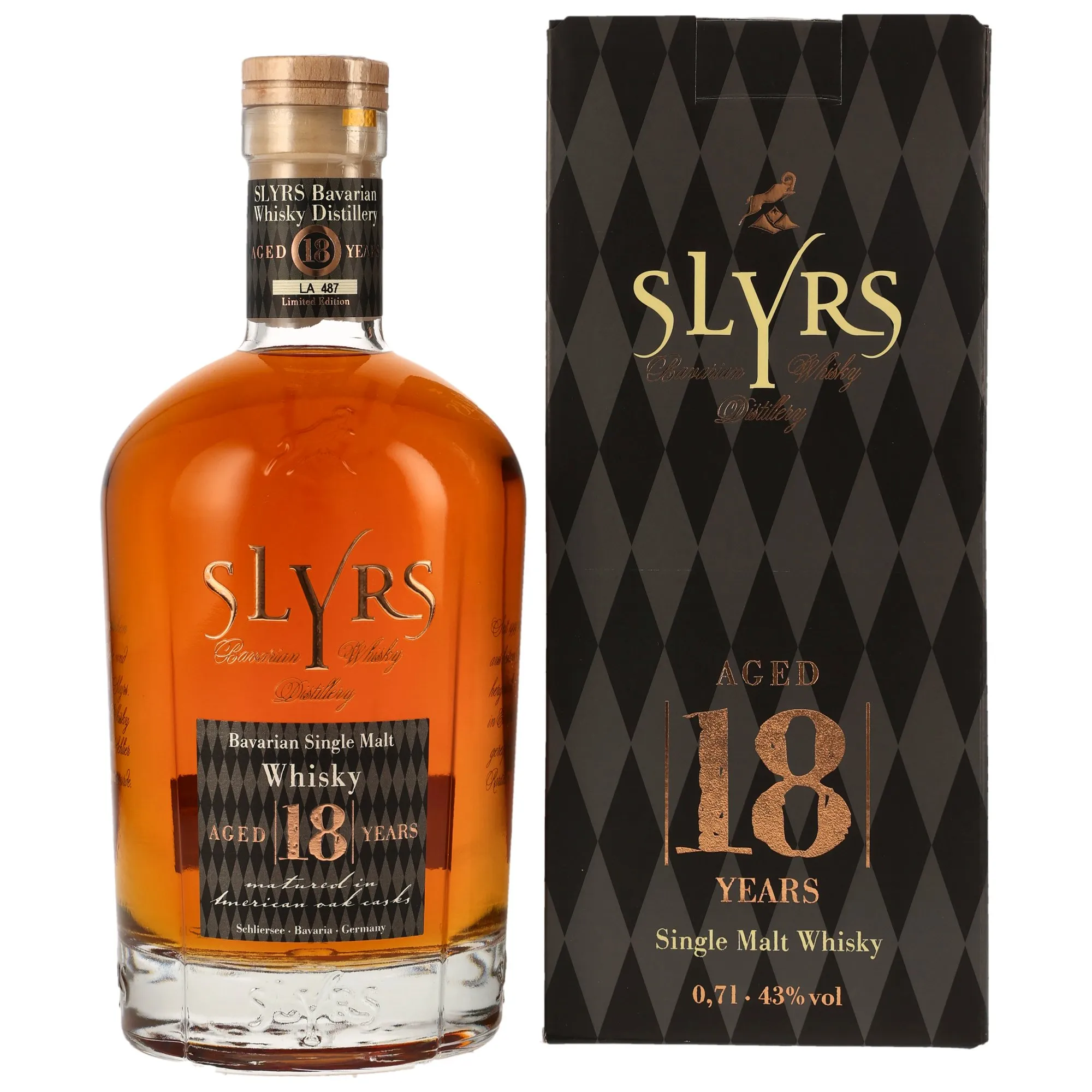 Slyrs Single Malt 18 Year Old, American White Oak Cask, Batch No. LA 487, 2025, 43%