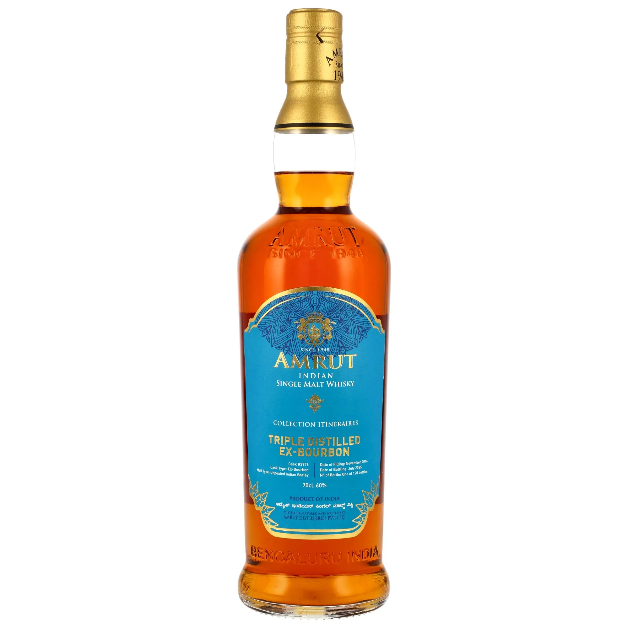 Amrut Collection Itineraires Triple Distilled Ex-Bourbon 8 Year Old, Bourbon Cask, Cask #3976, 2025, 60%