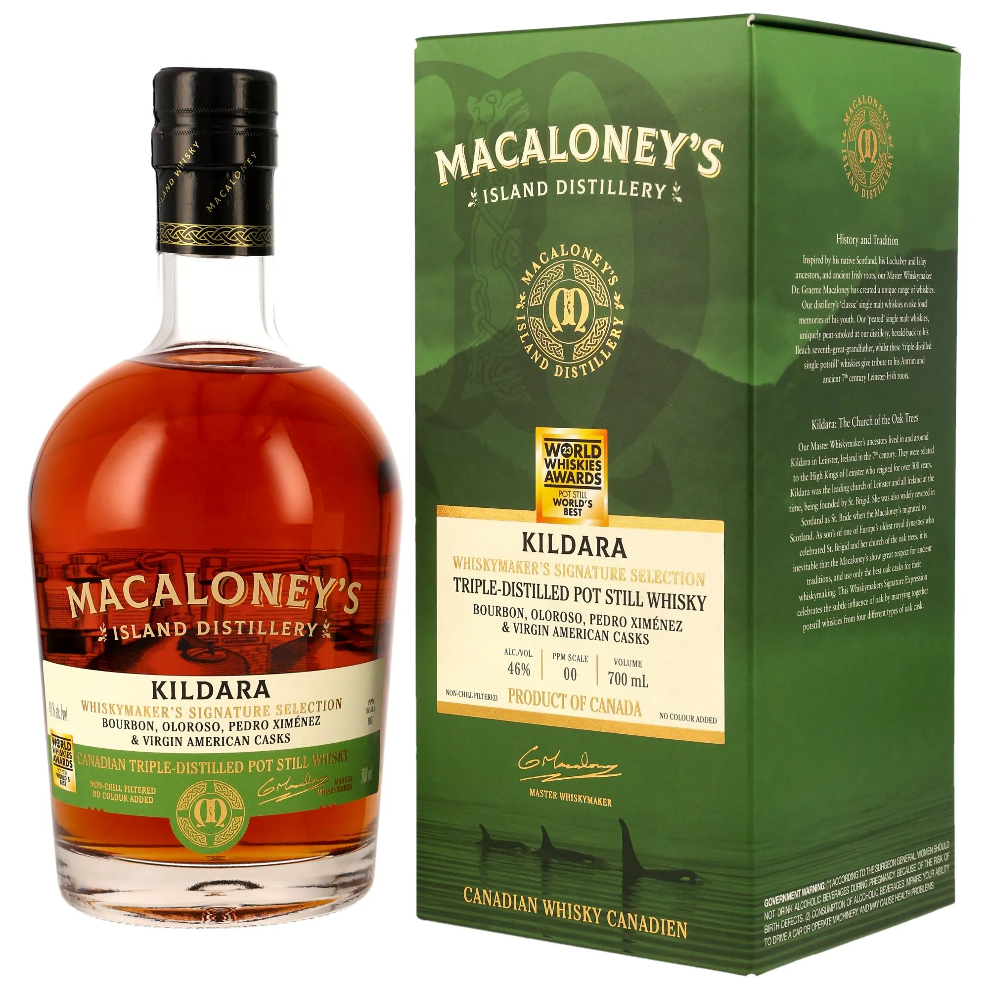 Macaloney's Kildara Canadian Whisky, Kentucky Bourbon, Spanish Oloroso, Virgin American & Spanish Pedro Ximénez Cask, Batch Batch 10, 46%