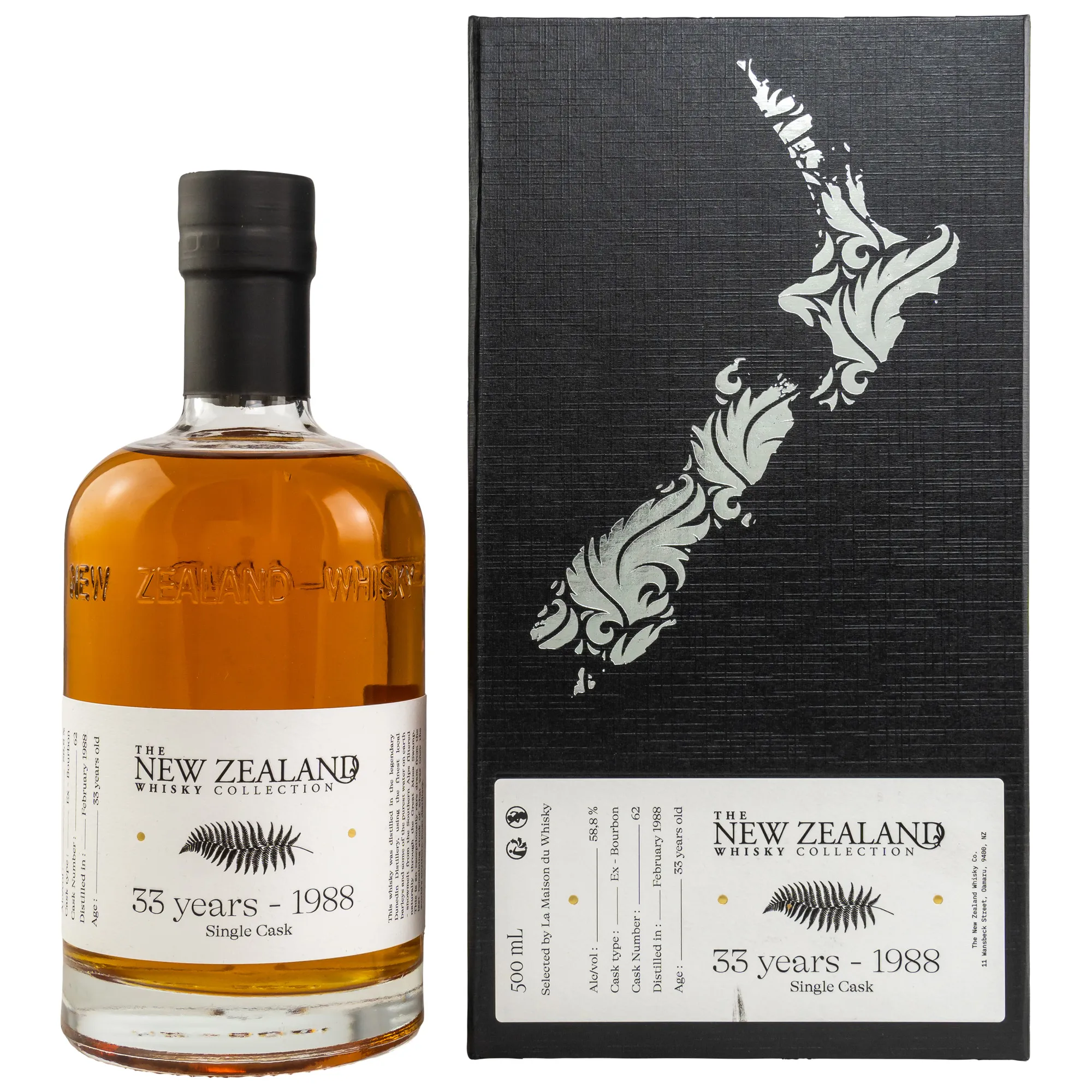 THE NEW ZEALAND WHISKY COLLECTION 33 ans 1988 Single Cask Conquête 33 Year Old, Bourbon Cask, Cask #L. 62, 1988, The New Zealand Whisky Collection, 58.8%