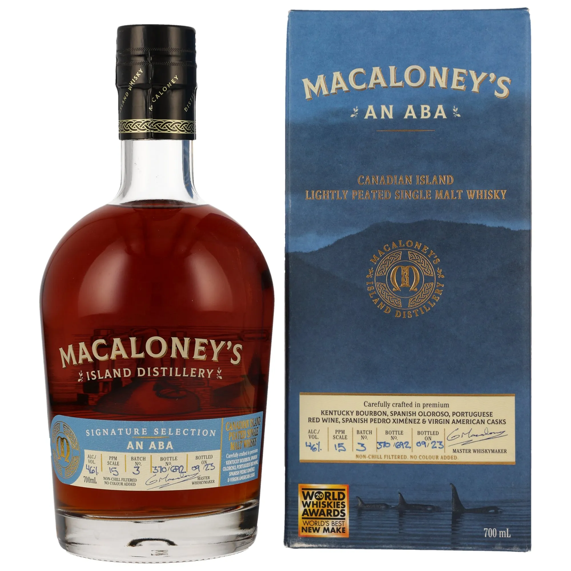 Macaloney An Aba Signature Selection 3 Year Old, Bourbon & Oloroso & Red Wine & Pedro Ximénez & Virgin American Cask, Batch No. 02, 2023, 46%