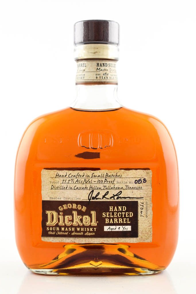 *George Dickel 9 Jahre Hand Selected Barrel 51,5%vol. 0,7l - Rücketikett beschädigt