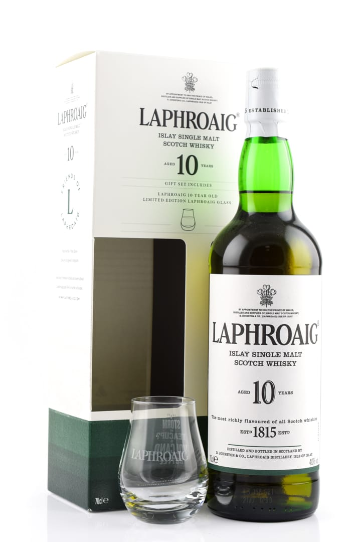 Laphroaig 10 year old with glass