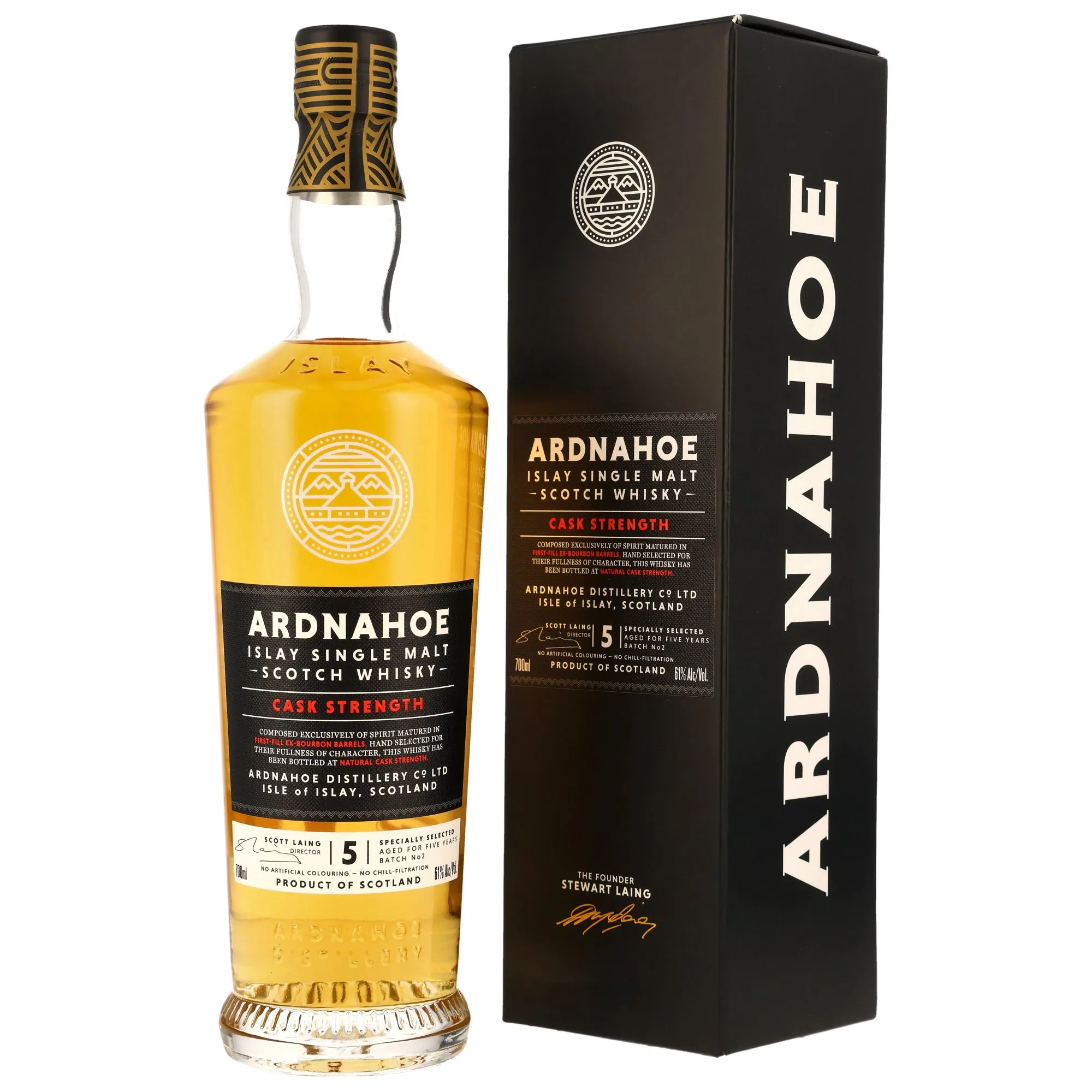 Ardnahoe Cask Strength 5 Year Old, 1st Fill Bourbon Cask, Batch No. 2, 61%