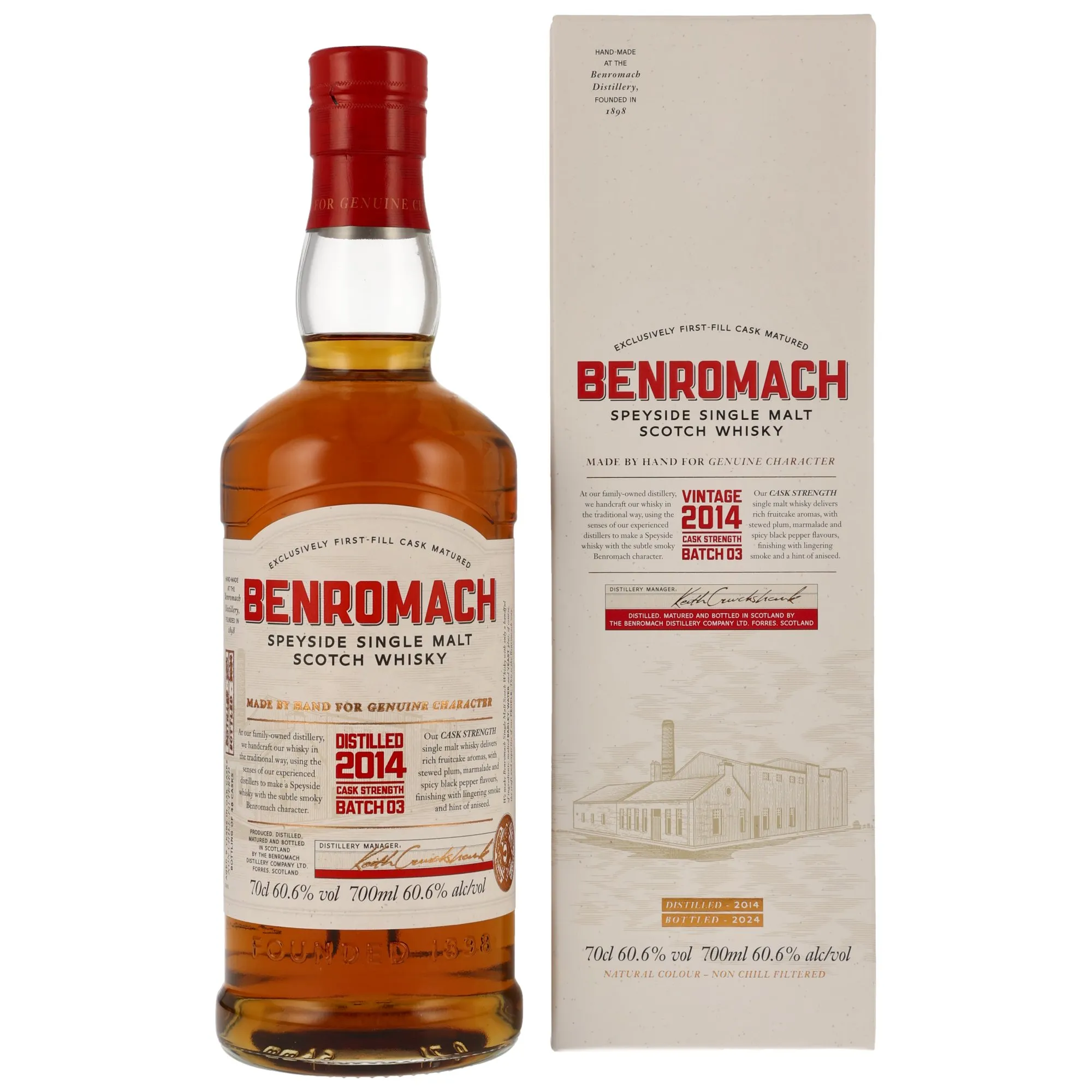 Benromach Cask Strength Vintage 2014/2024 9 Year Old, First Fill Bourbon & Sherry Cask, Batch No. 03, 2024, 60.6%