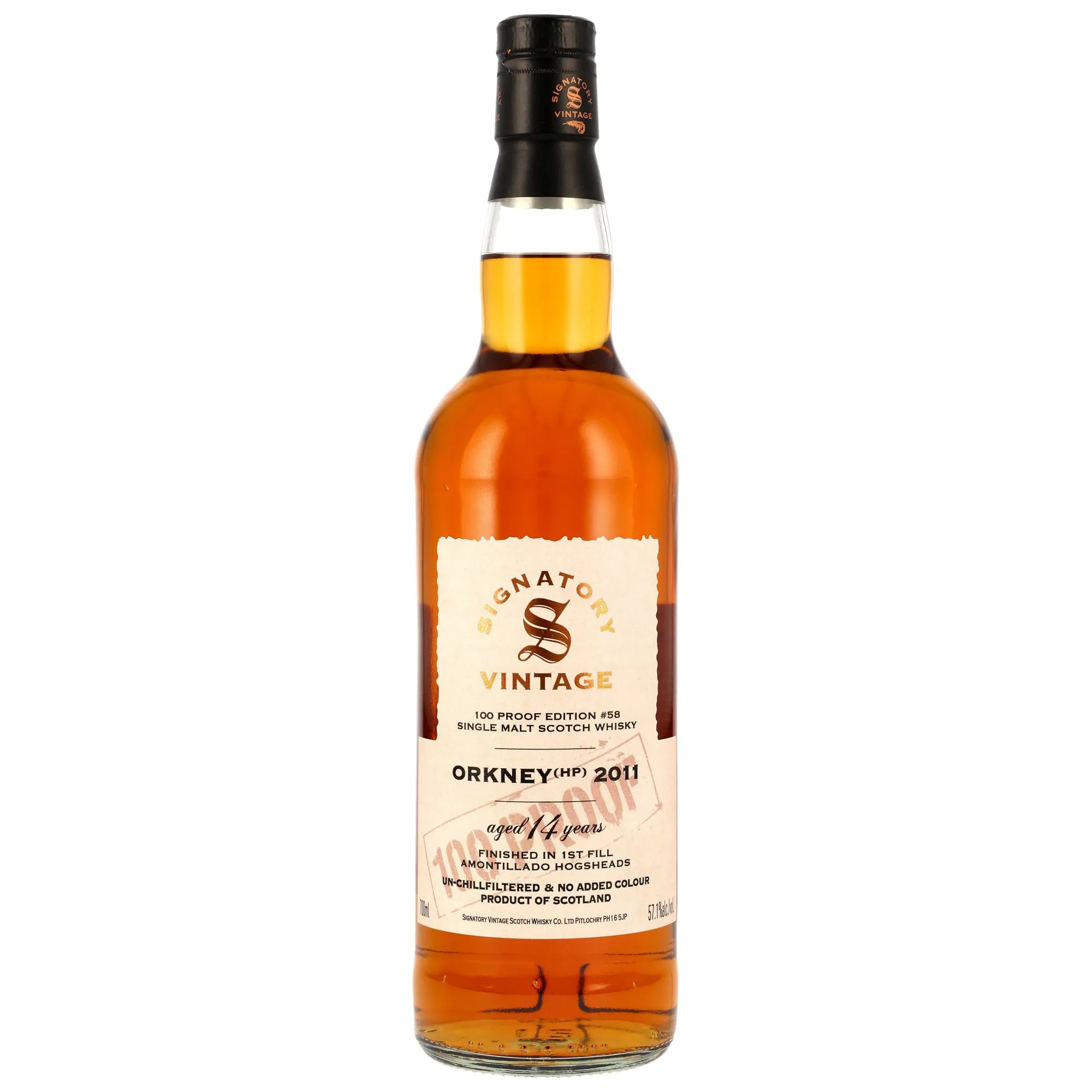 Highland Park Orkney (HP) 2011 14 Year Old Signatory 100º Edition #58, Amontillado Hogshead Cask, Cask #10, 2011, Signatory Vintage, 57.1%