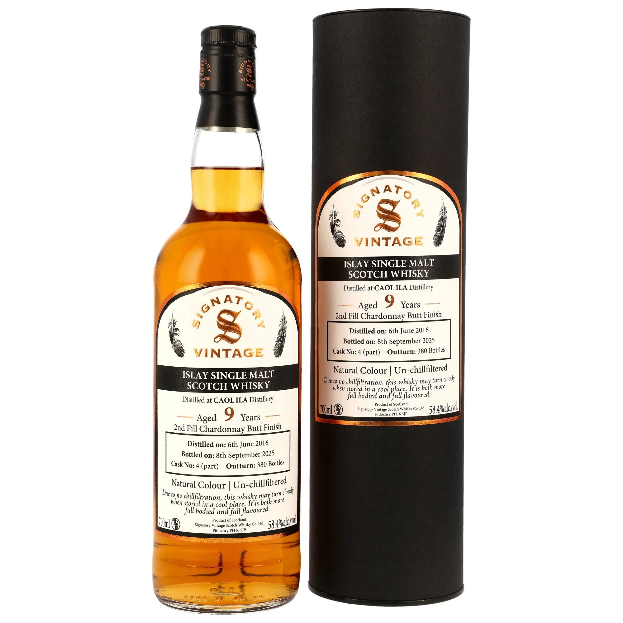Caol Ila Signatory Vintage 9 Year Old, Chardonnay Cask, Cask #4 (part), 2016, Signatory, 58.4%