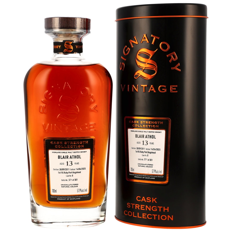 Blair Athol 13 year old 1st-fill Ruby Port Hogshead #8 Signatory Cask Strength Coll.