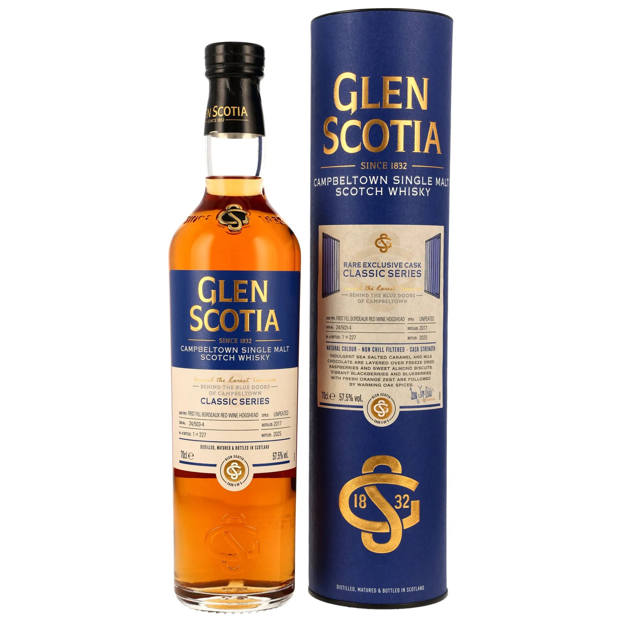 Glen Scotia Behind the Blue Doors - Classic Series 8 Year Old, 1st Fill Bordeaux Hogshead Cask, Cask #24/503-02, 2025, 57.5%