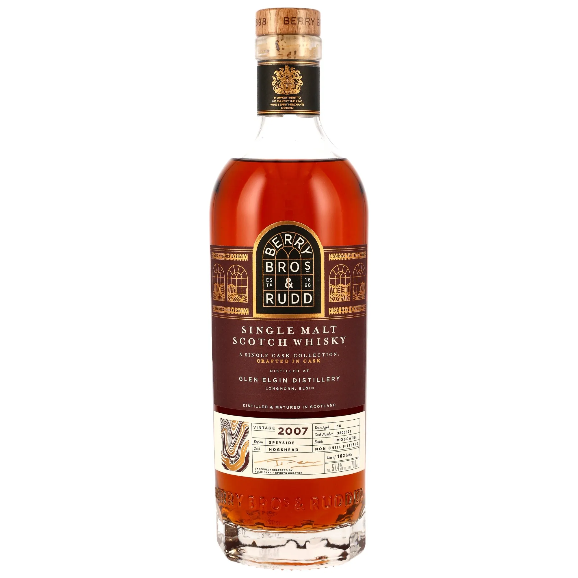 Glen Elgin A Single Cask Collection 18 Year Old, Moscatel Cask, Cask #3800321, 2007, Berry Bros & Rudd, 57.4%