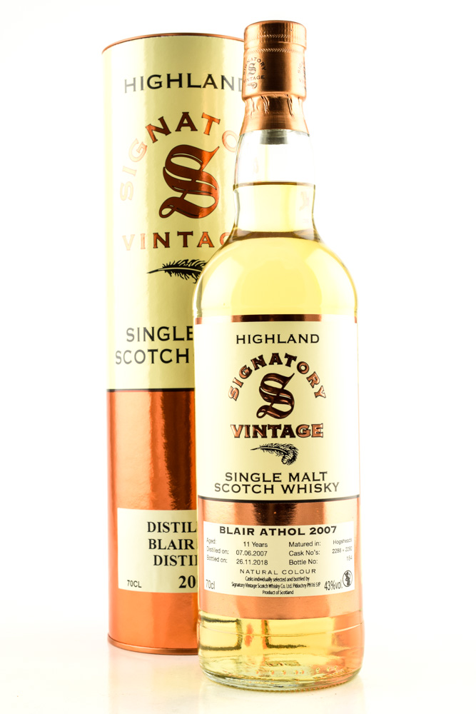 Blair Athol 11 Jahre 2007/2018 Hogsheads #2288 & #2292 Vintage Signatory 43%vol. 0,7l Blair Athol 11 Jahre 2007/2018 Hogsheads #2288 & #2292 Vintage Signatory 43%vol. 0,7l