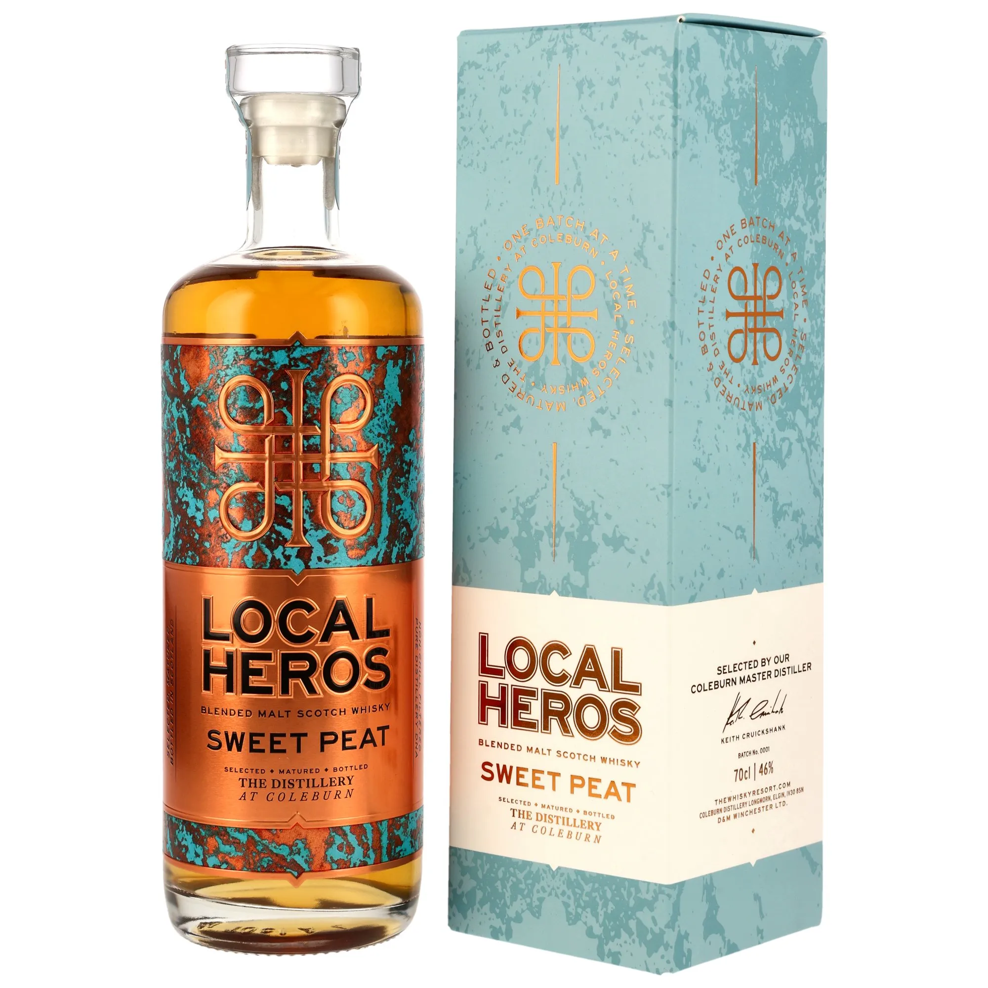 Coleburn Local Heros Sweet Peat Blended Malt Scotch Whisky, Batch No. 0001, 2025, 46%