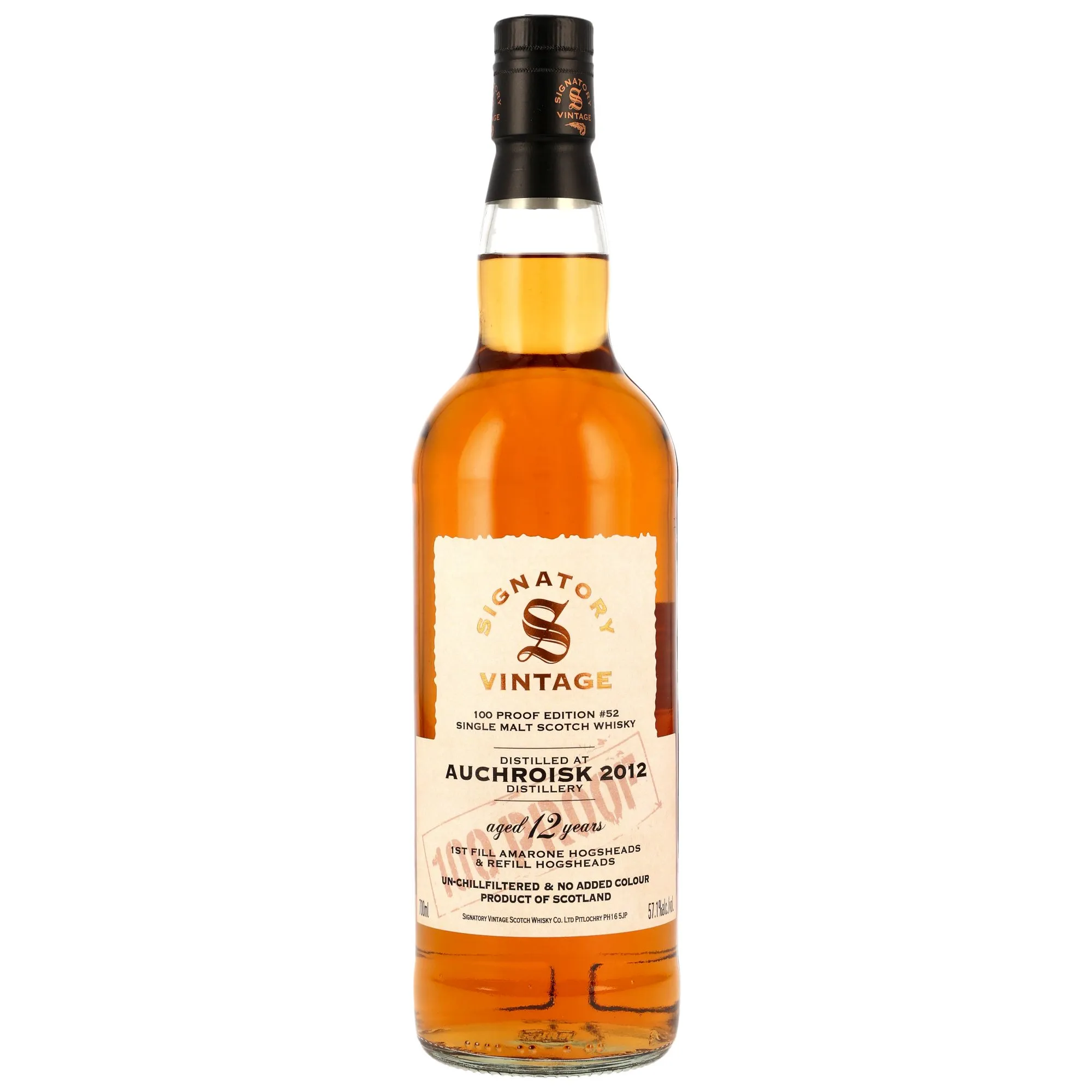 Auchroisk 2012 - 12 Year Old - 100 Proof - Signatory Vintage, Amarone Wine Hogsheads, Refill Hogsheads Cask, Cask #900484 & 900485, 2012, Signatory Vintage, 57.1%