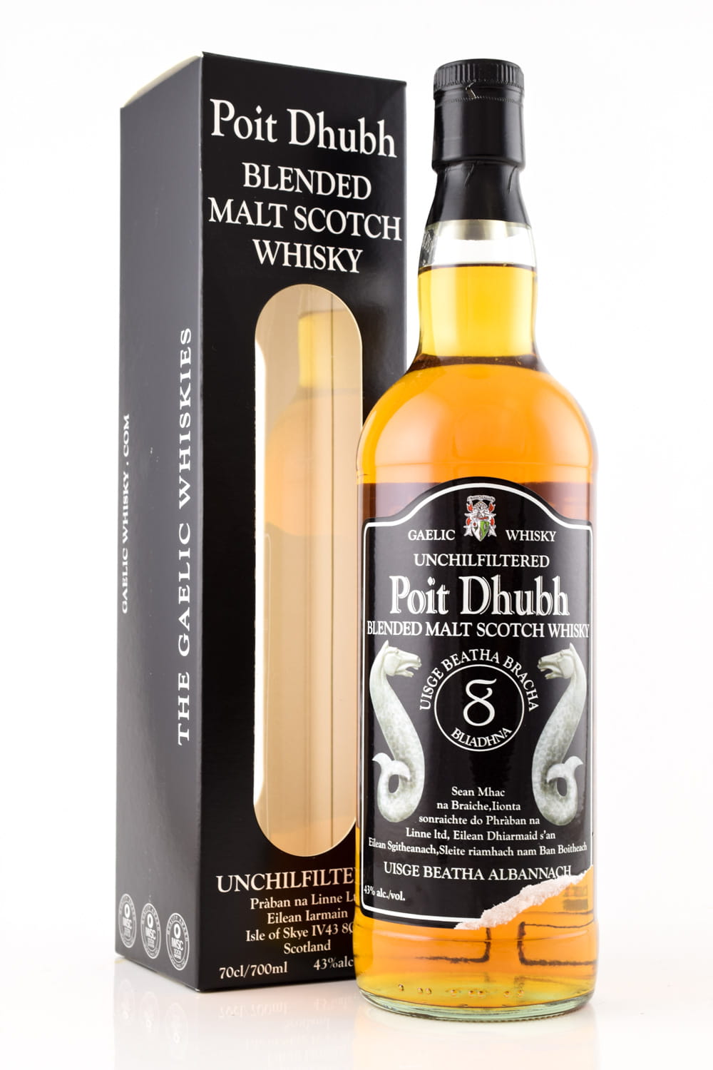 *Poit Dhubh 8 Jahre Gaelic Malt Whisky 43%vol. 0,7l - Etikett beschädigt