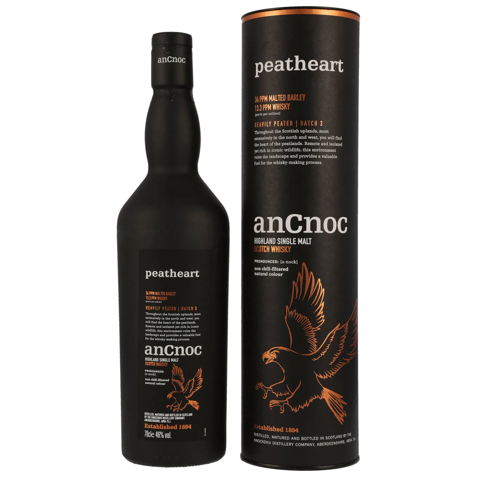 An Cnoc Peatheart, American Oak, Ex-Bourbon & Virgin Oak Cask, Batch No. 3, 2023, 46%