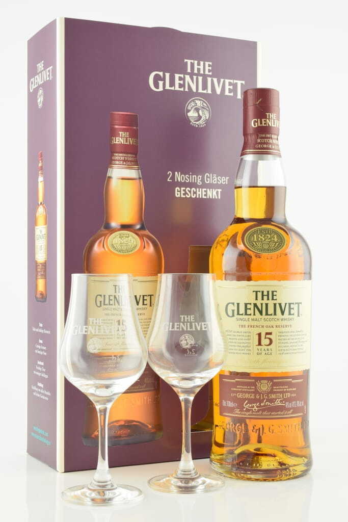 Glenlivet 15 Jahre French Oak Reserve 40%vol. 0,7l mit 2 Nosing-Gläsern