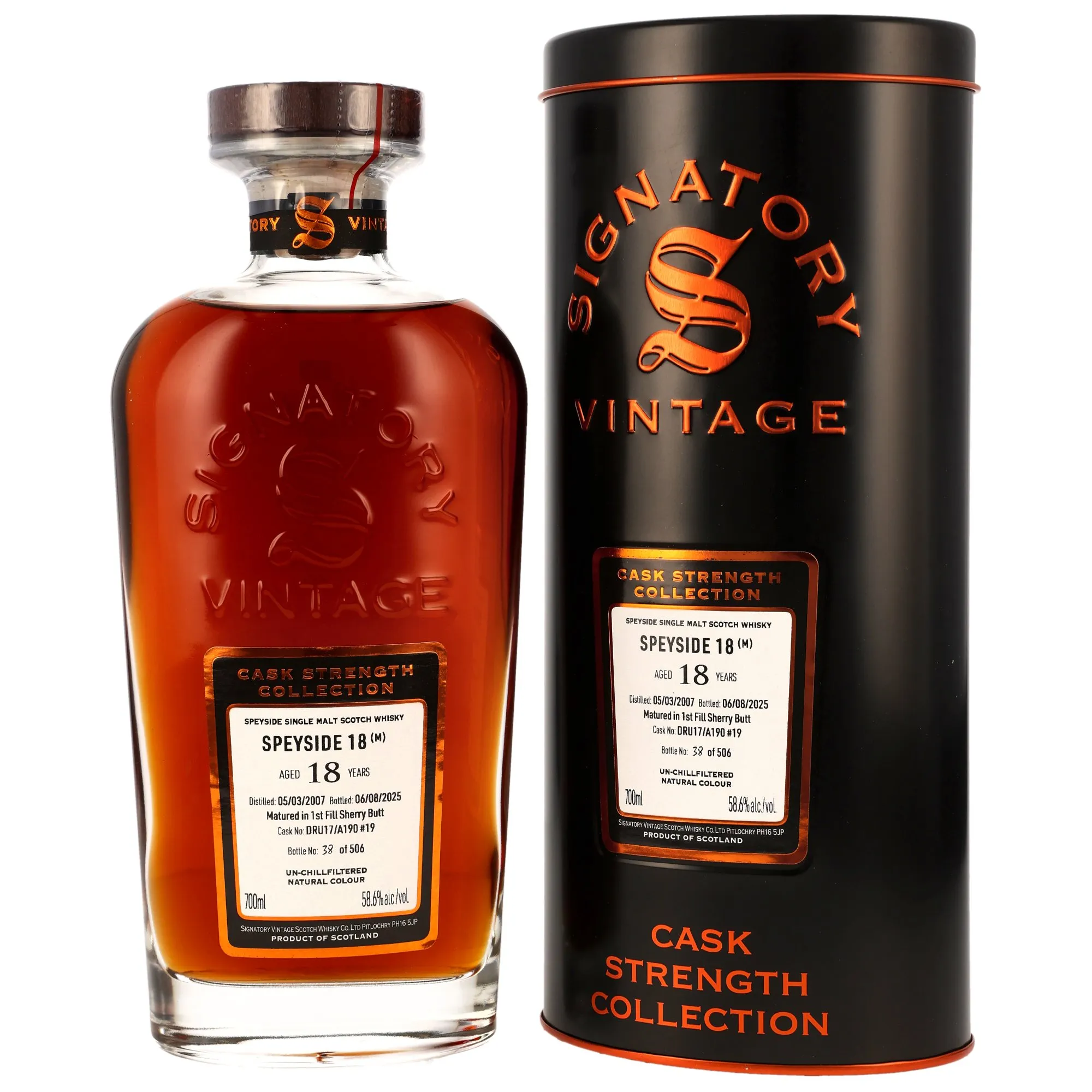 Speyside 18 (M) 2007/2025 - 1st Fill Sherry Butt DRU17/A190 #19 - Sig CS