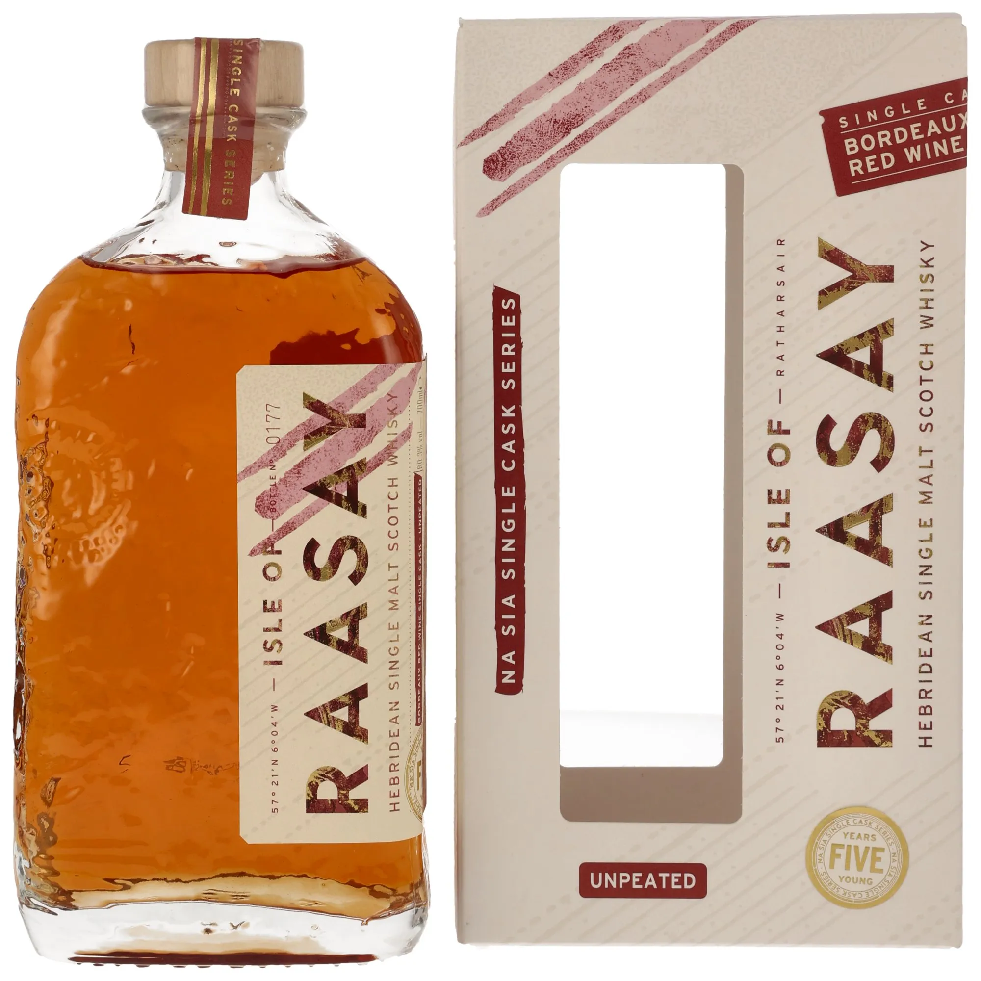 Isle of Raasay Na Sia Single Cask Series 5 Year Old, Bordeaux Red Wine Cask, Cask #19/437, 2024, 60.3%