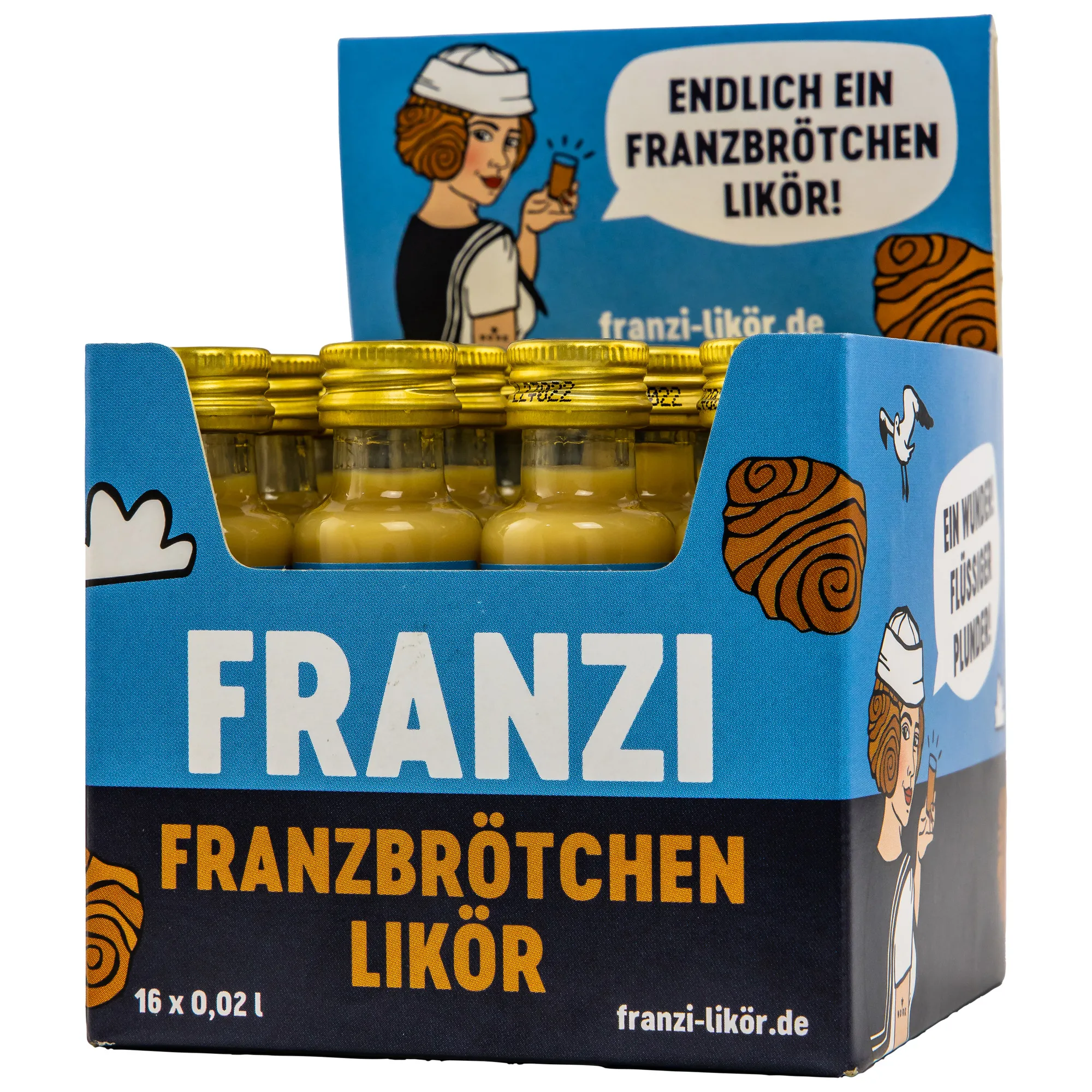 Franzi Franzbrötchenlikör Miniaturbox - VPE: 16x0,02 Abgabe nur als Box - 1 Bestellung entspricht 16 Stück