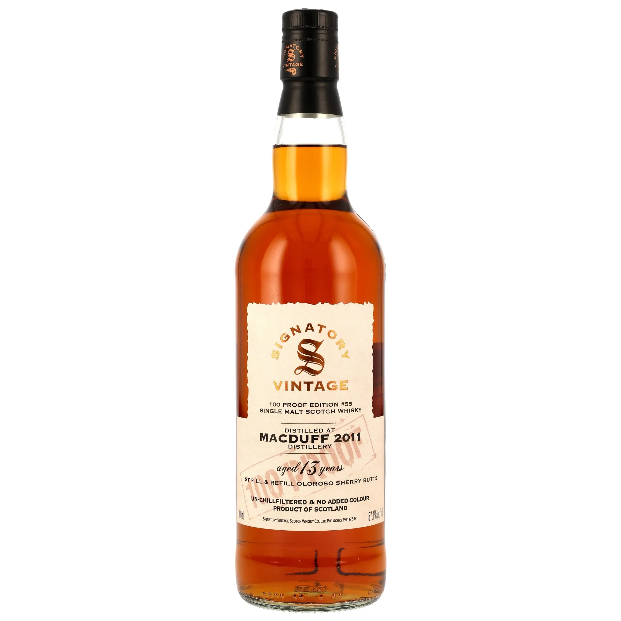 Macduff Signatory Vintage 100 Proof Edition 13 Year Old, Oloroso Sherry Cask, No. 55, 2011, Signatory, 57.1%