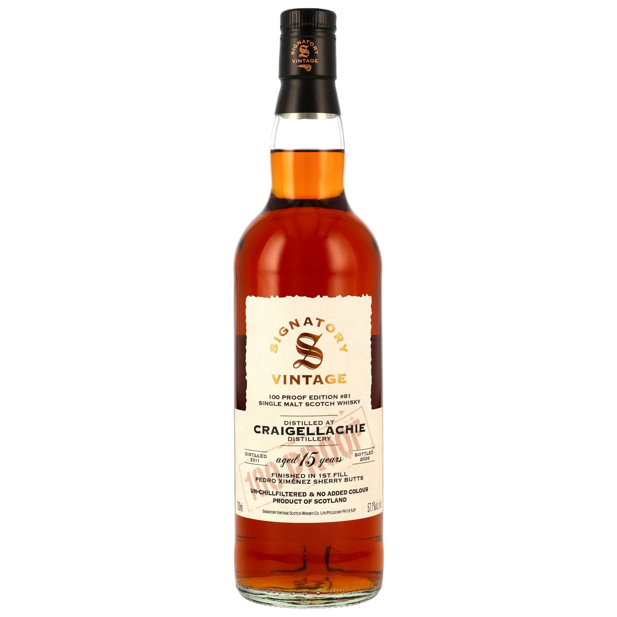 Craigellachie 2011/2026 - 15 Jahre - 1st Fill PX Sherry Butts Finish- Signatory 100 PROOF Edition #81