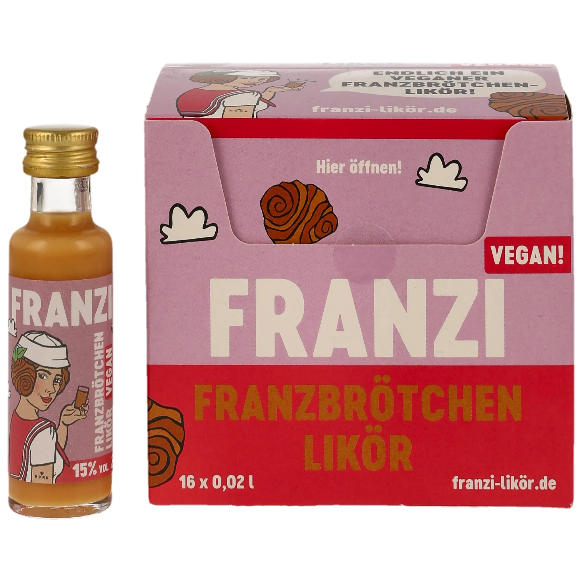 Franzi Franzbrötchenlikör Miniaturbox - Vegan - VPE: 16x0,02 Abgabe nur als Box - 1 Bestellung entspricht 16 Stück