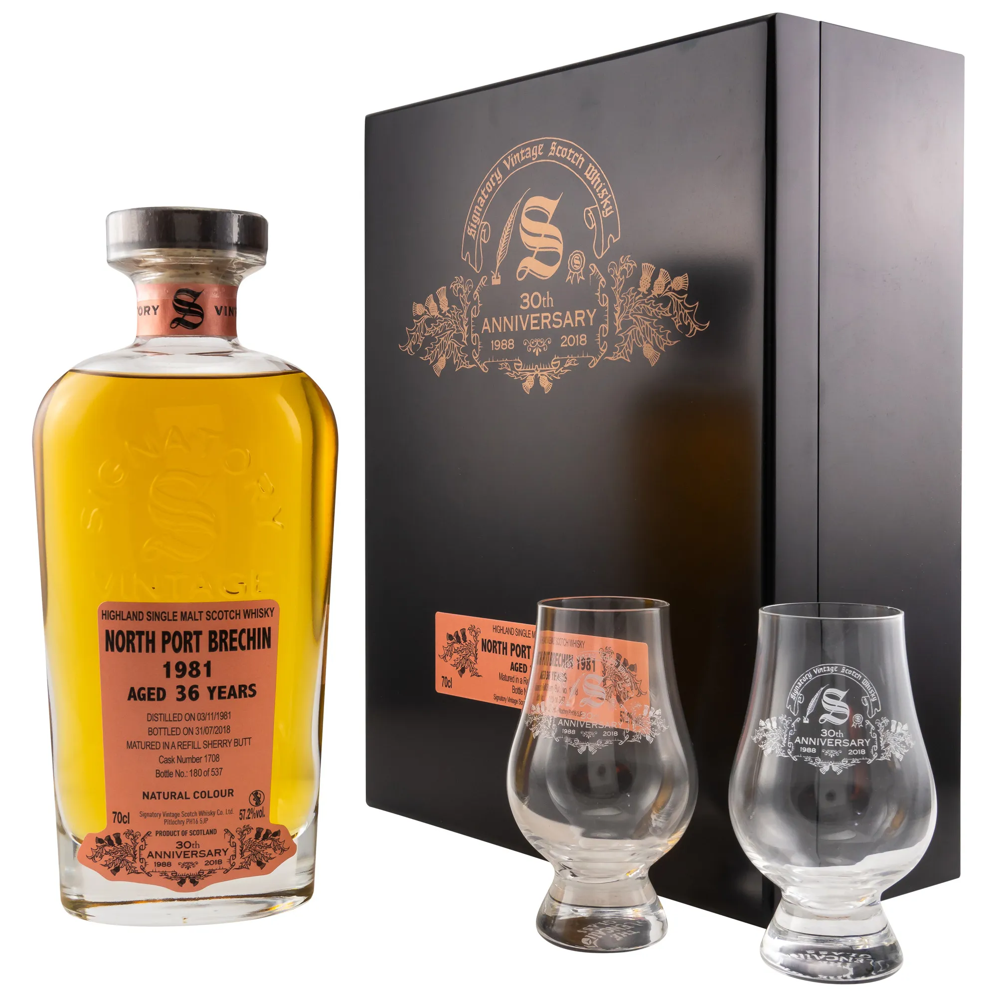 North Port (Brechin) Signatory 30th Anniversary 36 Year Old, Refill Sherry Cask, Cask #1708, 1981, Signatory Vintage, 57.2%