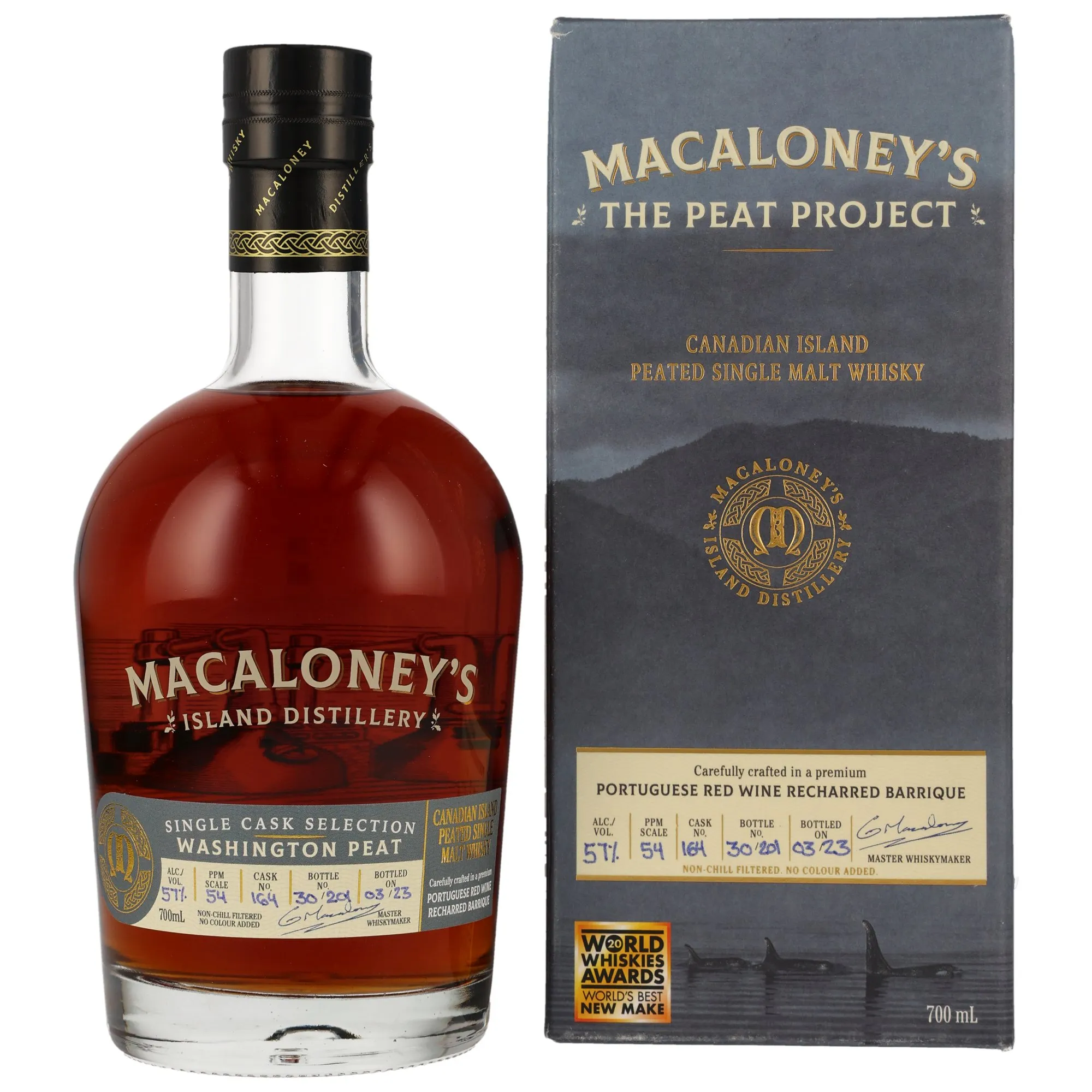 Macaloney The Peat Project Single Cask Selection Red Wine Recharred Barrique, Portuguese Red Wine Cask, Cask #164, 2023, 57%
