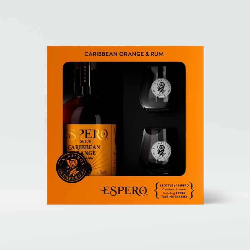 Espero Liqueur Creole Caribbean Orange mit 2 Gläsern