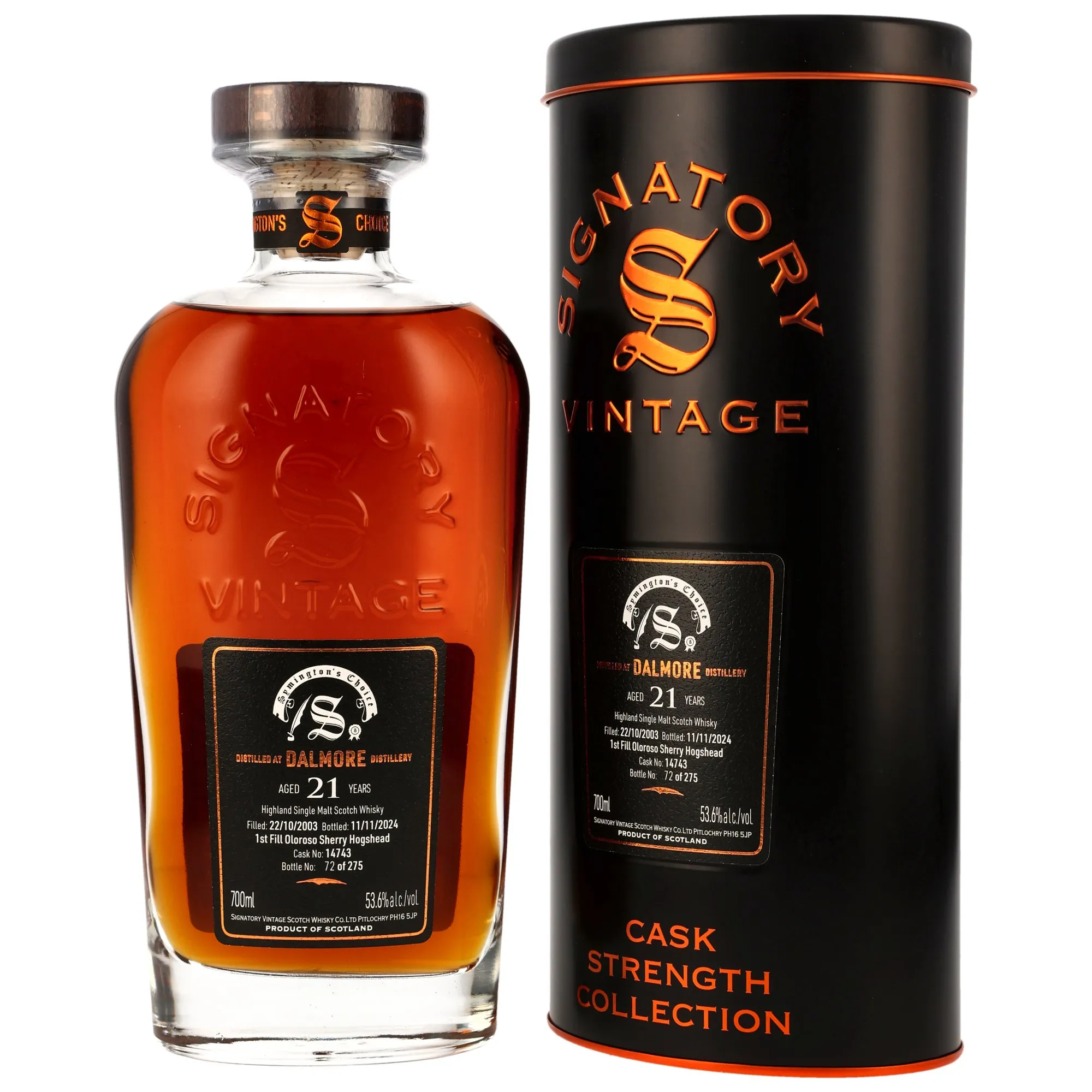 Dalmore Symington's Choice 21 Year Old, 1st Fill Oloroso Sherry Hogshead Cask, Cask #14743, 2003, Signatory Vintage, 53.6%