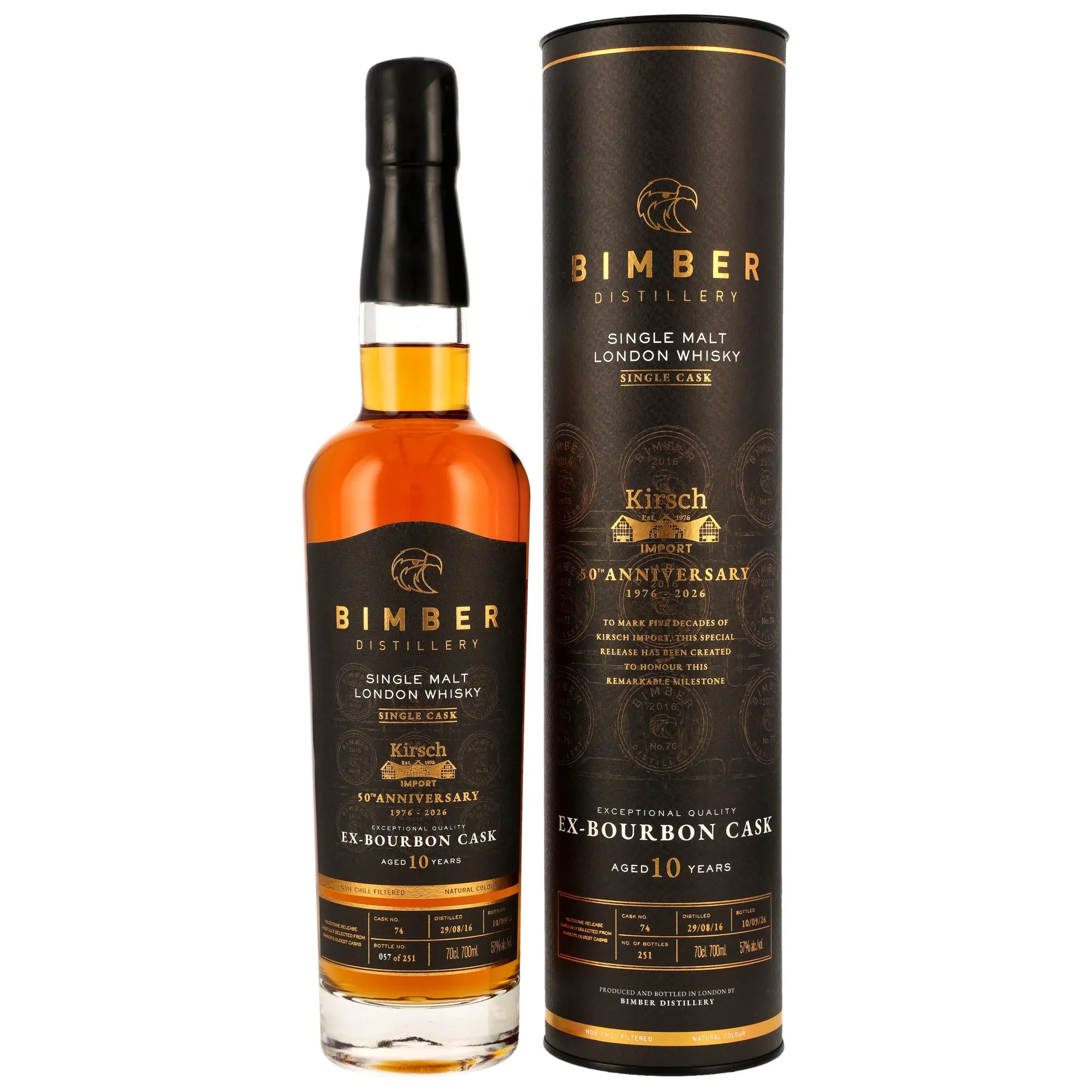 Bimber 2016/2026 - 10 Jahre - Single Malt London Whisky - Ex-Bourbon Cask #74 - 50th Anniversary Kirsch Import